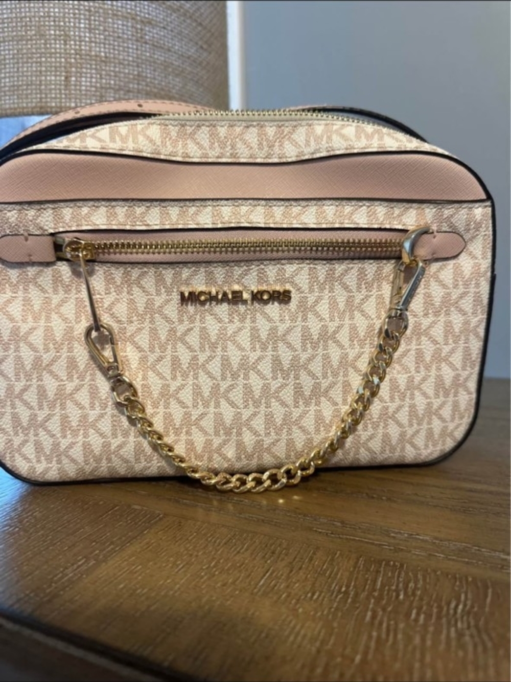 Michael Kors Blush MK Signature Crossbody with Gold Chain